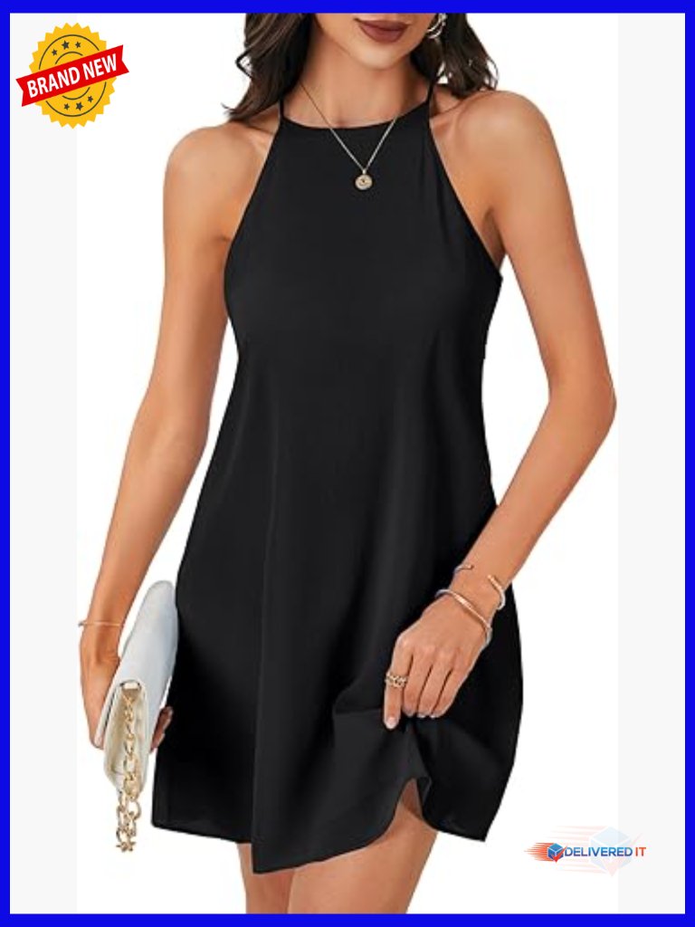 Sleeveless Halter Neck Ruffle Hem Mini Dress